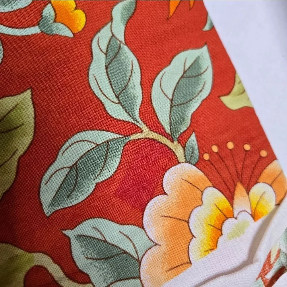 SCHUMACHER screen printed red floral Manchu‎ heavy fabric two pieces lot 3 yards